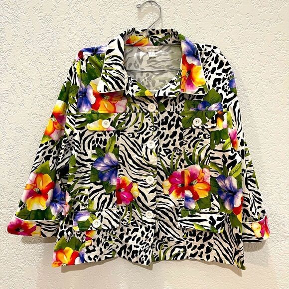 Erin London Button Front Jungle Motif Jacket Size Large - Picture 7 of 8